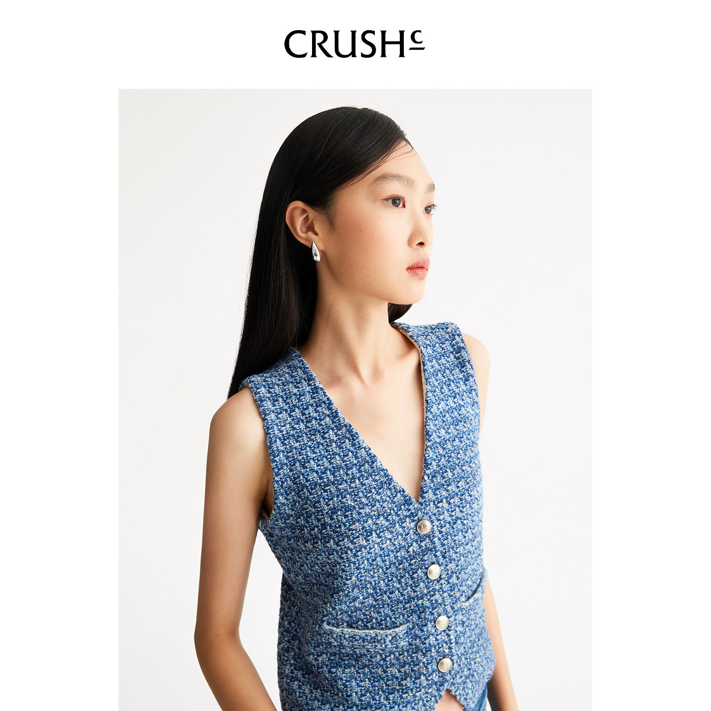 黄梦莹同款CRUSH Collection2025早秋新款多彩珠片花呢小香风马甲,淘宝优惠券,粉丝福利购,淘宝优惠卷