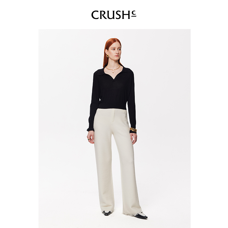 CRUSH Collection2024年早春新款羊毛时尚polo领百搭针织内搭上衣 - 图0