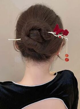 Retro Rose Hairpin For Women Chinese Style Tassel Hair Stick