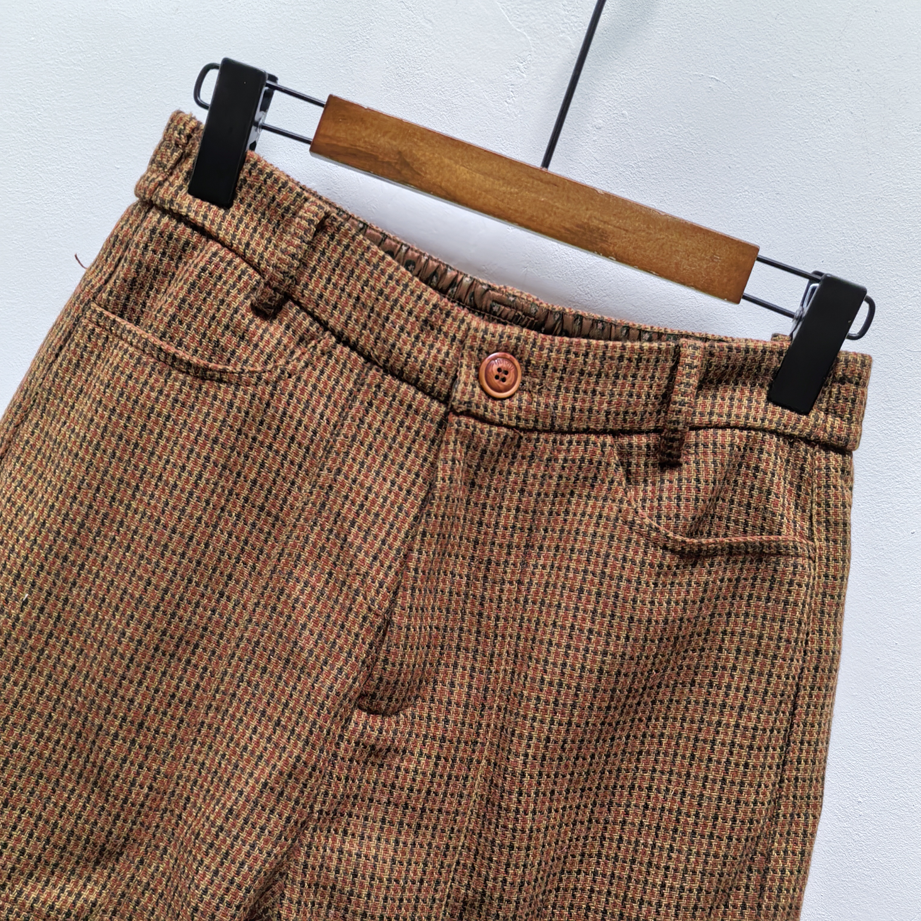 M系列去标格纹短裤女2025冬季新品复古风高腰百搭直筒裤靴裤1564 - 图0