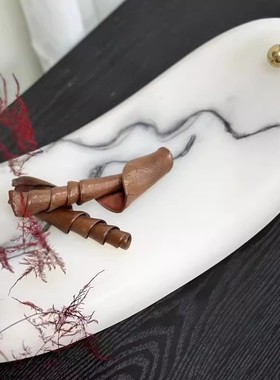 轻奢极简现代样板房水墨云纹几何摆件翘板样板间桌面托盘树脂摆件