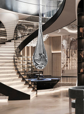 售楼处摆件酒店大堂软装饰品商场走廊大型落地玻璃钢水滴雕塑定制