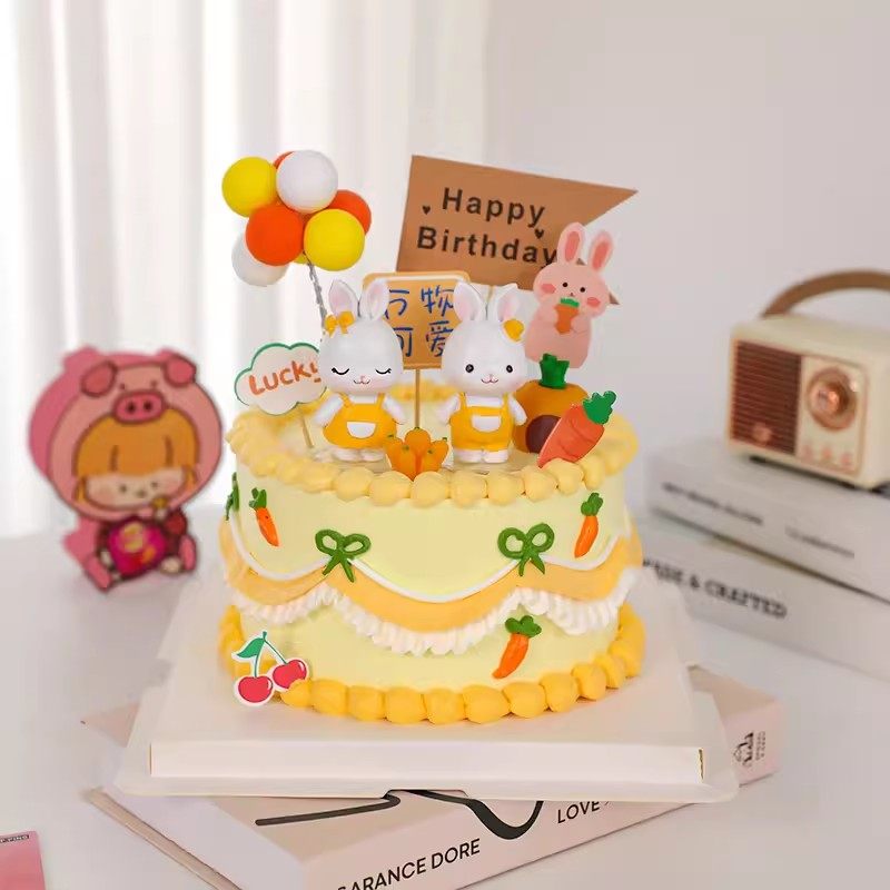 小兔子蛋糕装饰摆件可爱兔宝宝周岁满月百天男孩女孩生日烘焙插件