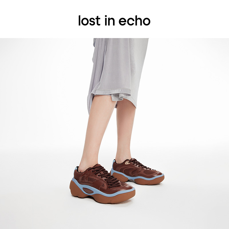 lost in echo2024春夏新品复古扭转鞋面网布厚底银色休闲运动鞋女 - 图3