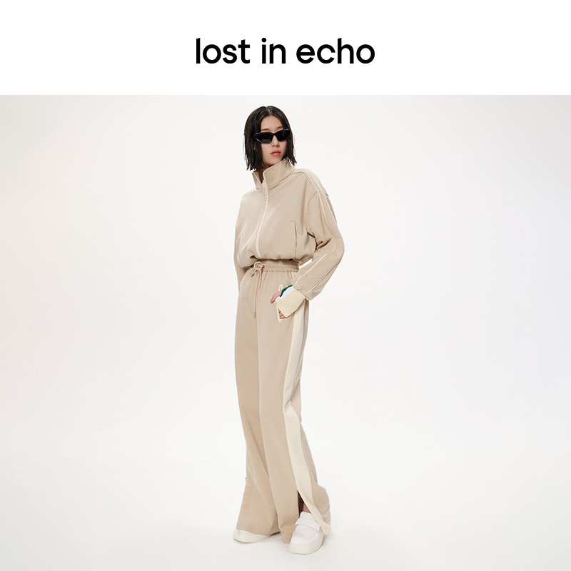 lost in echo设计师品牌抽绳短款运动卫衣外套侧开叉运动长裤套装 - 图2