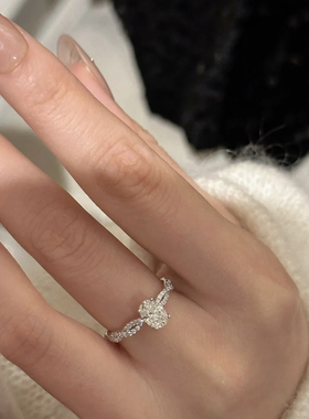 柏诗艾菲戒指高碳钻5*7鸽子蛋钻925纯银戒指女简单小众设计气质