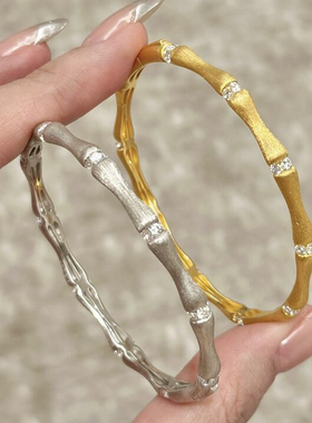 柏诗艾菲纯银镀18k黄金色拉丝竹节手镯银色镯子气质简单高级轻奢