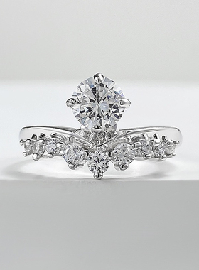 柏诗艾菲高碳钻S925纯银戒指6mm公主皇冠高级小众气质简单高级