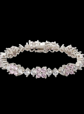 柏诗艾菲925银镀金粉色马眼小清新粉钻手链简约气质百搭小众高级