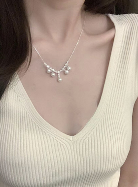 925纯银法式轻奢蕾丝施家珍珠项链气质高级感锁骨链名媛甜美百搭