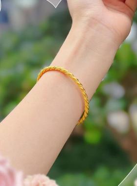 古法黄金麻花传承手镯999足金实心素圈绕线纯金大气手环送礼女款