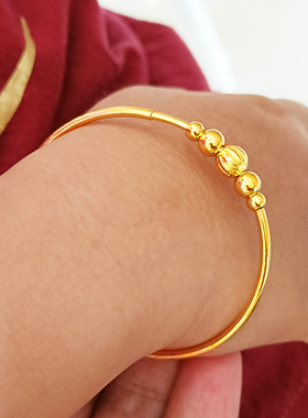宝宝黄金手镯9999足金男女推拉款收缩口纯金镯子真金小孩儿童满月