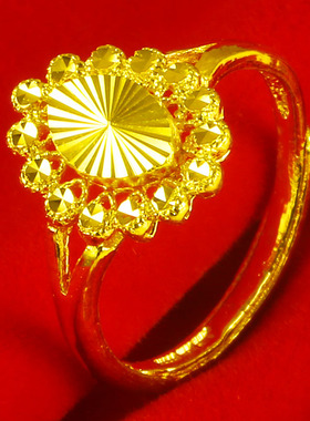 黄金戒指9999足金女款纯金指环显大菱形真金女神节送老婆按克