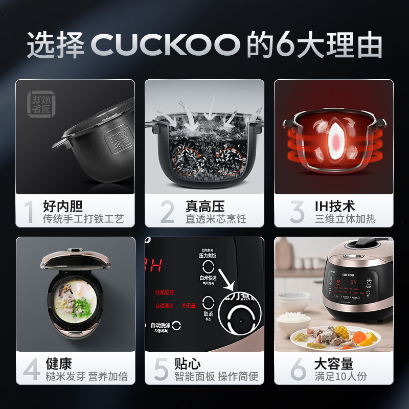 CUCKOO福库韩国进口IH加热家用智能多功能煮饭电饭锅5升 2-10人 - 图1