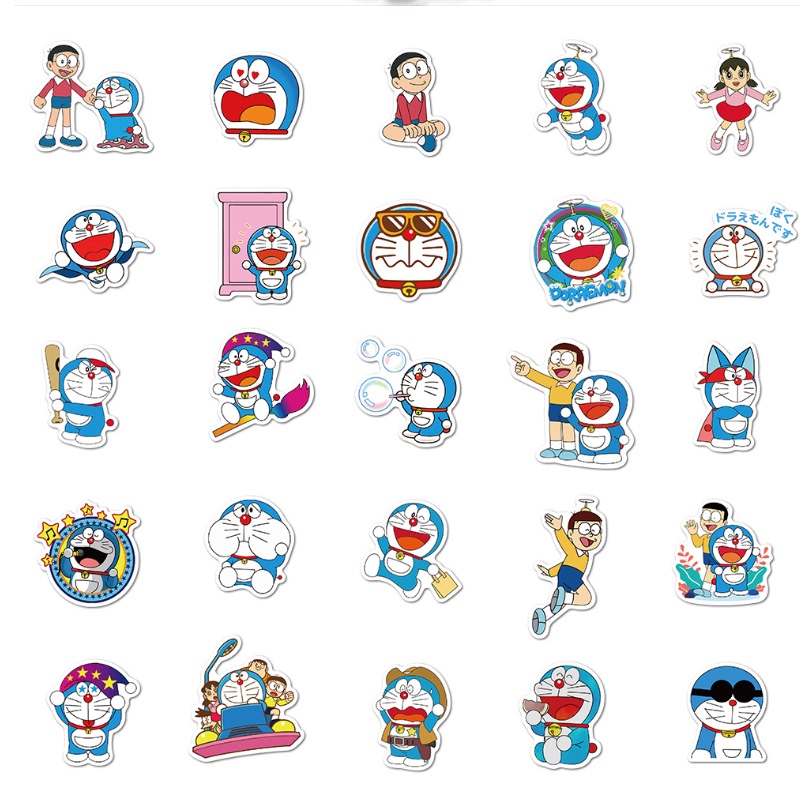 50张哆啦A梦贴纸手机壳行李箱手帐日记本水杯子装饰蓝胖子叮当猫 - 图2