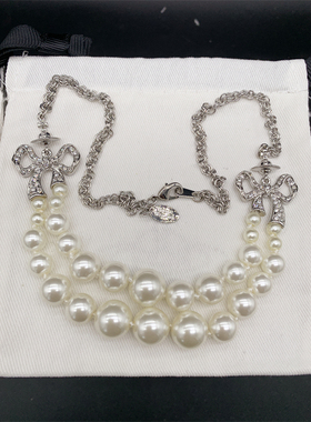 土星项链珍珠耳环蝴蝶结手链双层