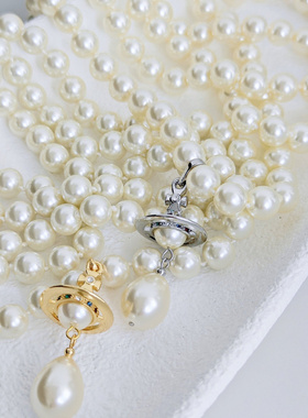 打结珍珠无字三层项链立体