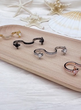 时尚个性 金银玫黑四色 双土星S型镶钻 土星戒指- D8094