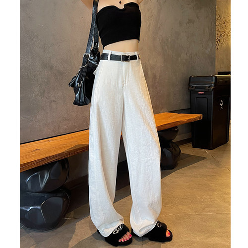 白色亚麻苎麻弯刀裤女夏季新款小个子老钱风薄款西装棉麻休闲裤子 - 图3