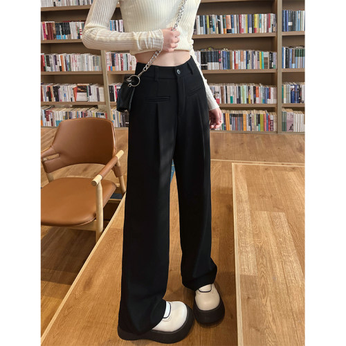 灰色西装裤女高腰垂感薄款春秋夏新品宽松显瘦窄版阔腿直筒拖地裤 - 图3