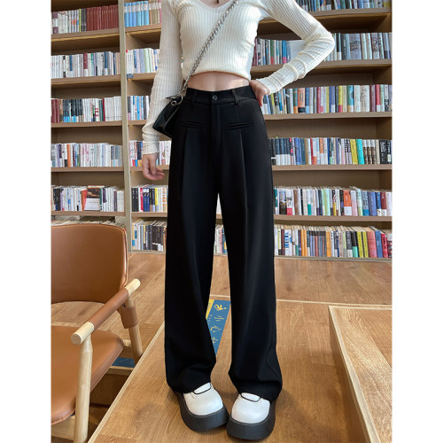 灰色西装裤女高腰垂感薄款春秋夏新品宽松显瘦窄版阔腿直筒拖地裤 - 图2