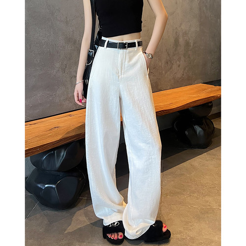白色亚麻苎麻弯刀裤女夏季新款小个子老钱风薄款西装棉麻休闲裤子 - 图1