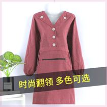 New Fashion Long Sleeve Pure Cotton Apron Women Outwear Hood Workwear Waterproof Anti-Fouling Zipper