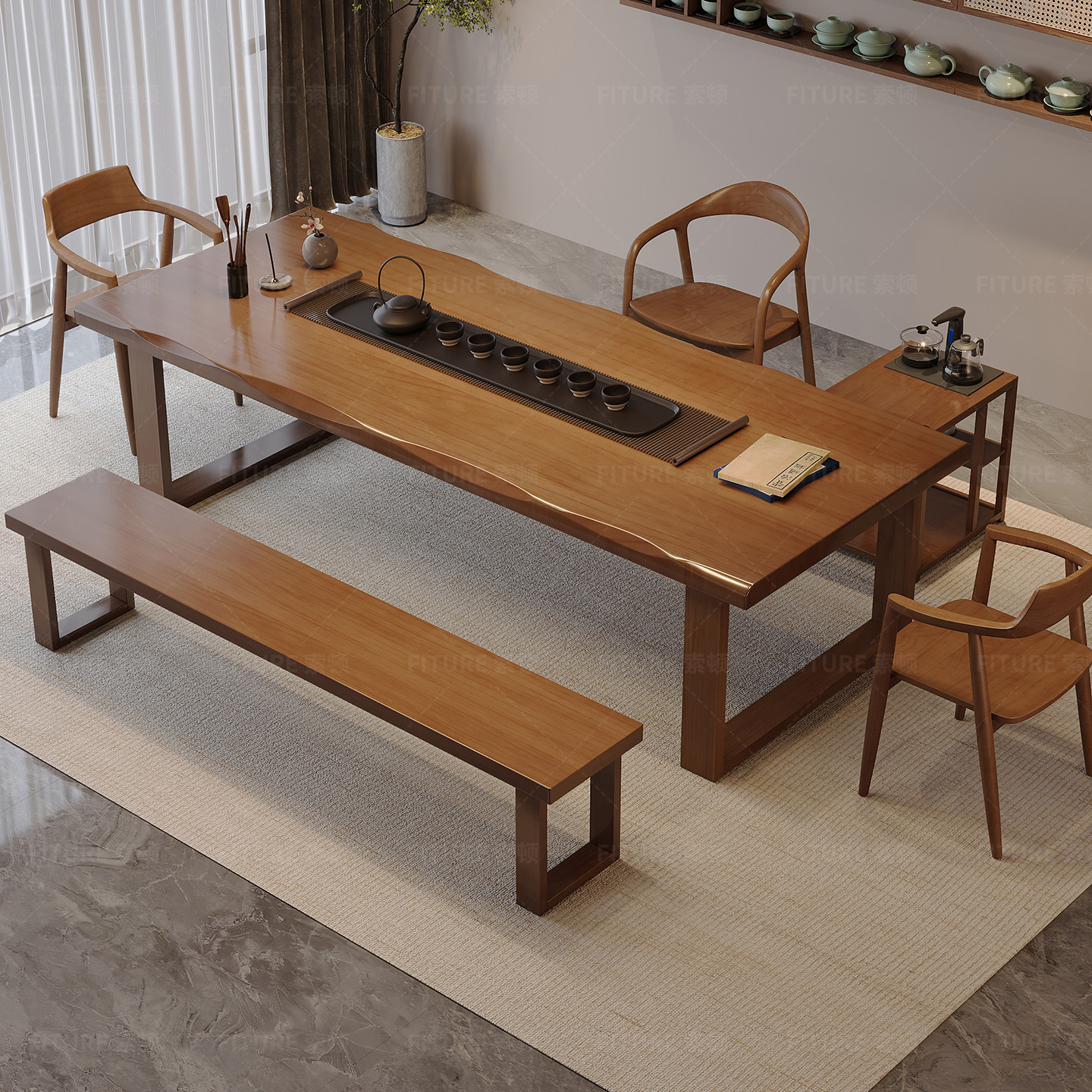 新中式实木大板茶桌茶盘一体泡茶桌椅组合客厅家用办公室功夫茶台,淘宝优惠券,粉丝福利购,淘宝优惠卷