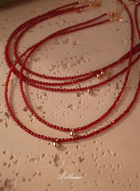 DELLAMO天然红玛瑙项链女生礼物