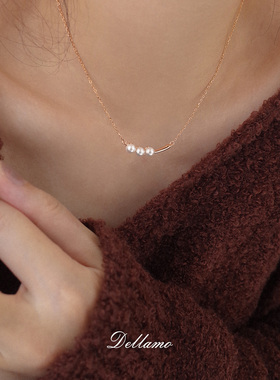 dellamo微笑珍珠纯银项链女气质