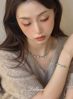 dellamo绿松石项链女秋冬毛衣链