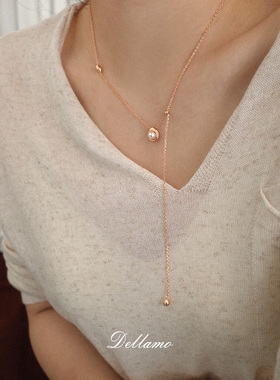 dellamo小金豆珍珠项链女纯银Y字