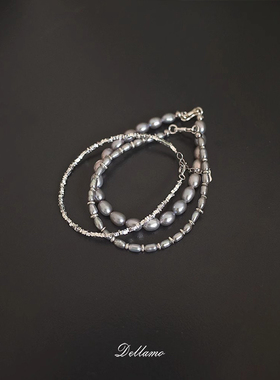dellamo天然灰珍珠纯银手链女轻奢小众女生闺蜜礼物高级配饰手串