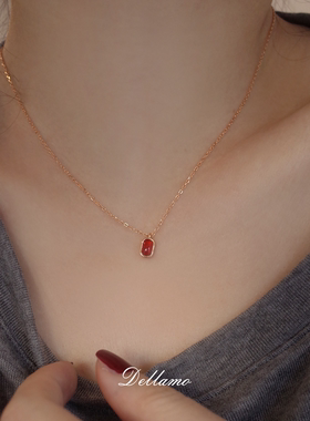 平安无事牌红色宝石玛瑙项链女