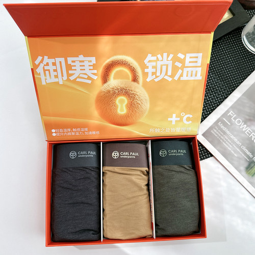 CP卡尔保罗白熊暖洋洋男士平角内裤中腰无痕柔软桑蚕丝裆秋冬款 - 图0