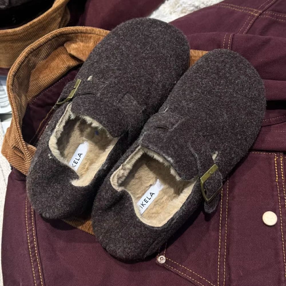 毛呢绒豆豆鞋女冬加绒2025新款圆头内增高懒人一脚蹬软底勃肯棉鞋,淘宝优惠券,粉丝福利购,淘宝优惠卷