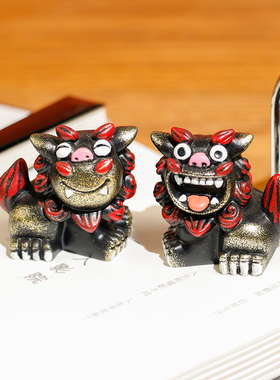 速发三狮百欢喜文创摆小件客厅动物摆放中式树脂装饰祝福旅游纪念