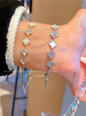 网红ins风天然贝壳花朵手链新款女生甜美设计感手绳四叶草手饰