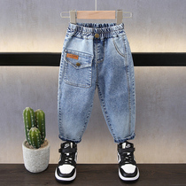Boy long pants spring autumn season 2024 new small and medium childrens clothes handsome gas-wave cool jeans children boy baby pants