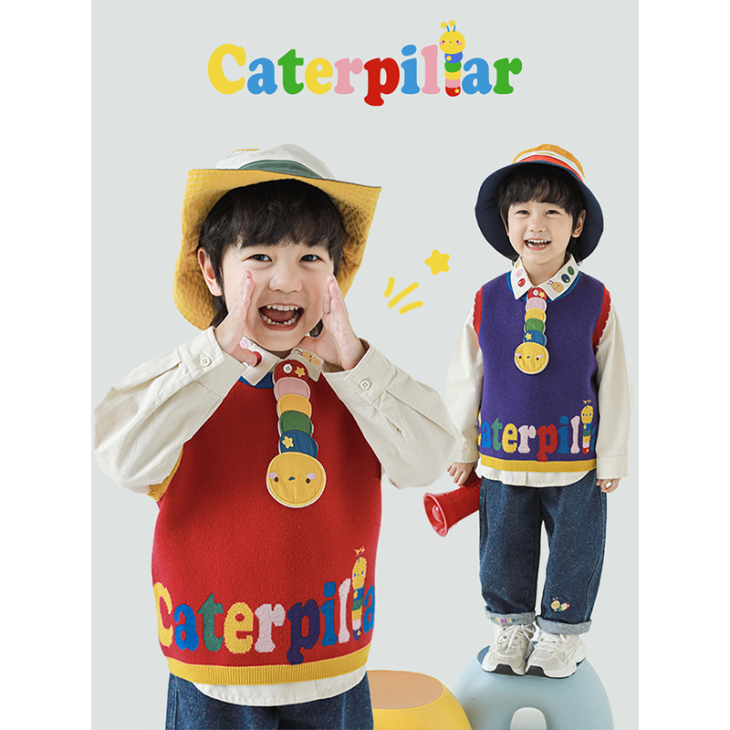 幼悠男童2024新款长袖毛衣衬衫无袖背心宽松牛仔裤彩虹系列套装潮 - 图1