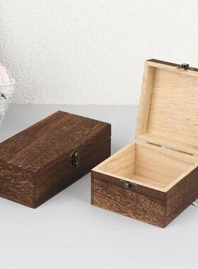 Vintage Style Wood Storage Box with Lid Decorative Square Bo