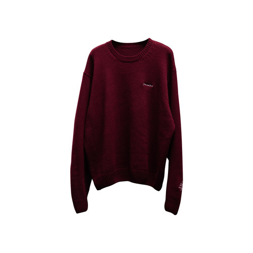 BananaClub 秋冬酒红色趣味刺绣休闲套头情侣限定针织衫毛衣 - 图3
