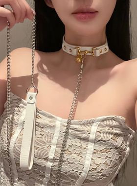 宫铃项圈女高级黑色铃铛choker锁骨情趣项圈情调小狗链m女牵引绳