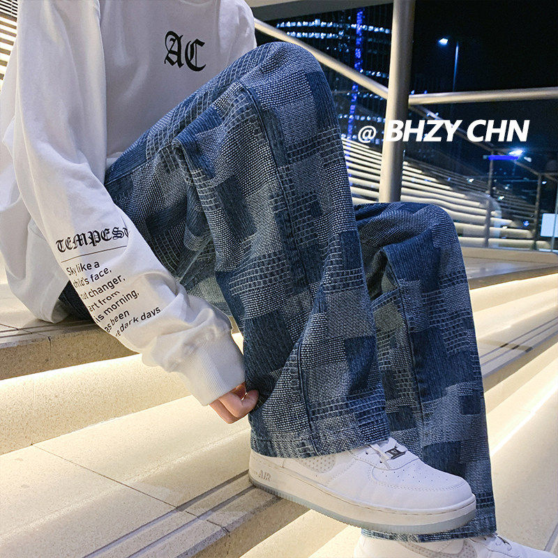 高街牛仔男秋季宽松加绒直筒裤子 纯饰服饰牛仔裤