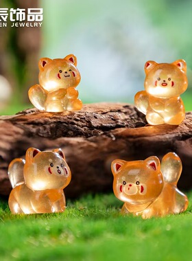 微景观夜光小浣熊树脂造景小摆件