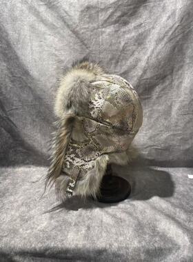 俄罗斯进口牛皮帽冬季东北雷锋雪地郊狼毛帽防风滑雪帽子