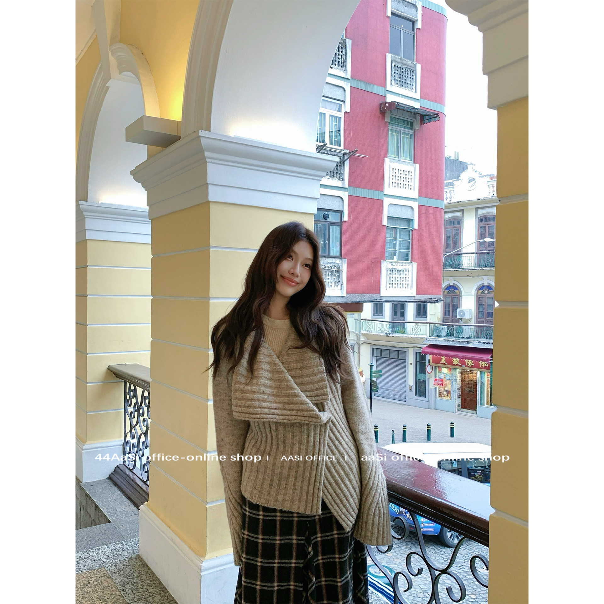 44AaSi 慕斯彩染 不规则翻领坑条开衫毛衣设计感外套秋冬上衣,淘宝优惠券,粉丝福利购,淘宝优惠卷