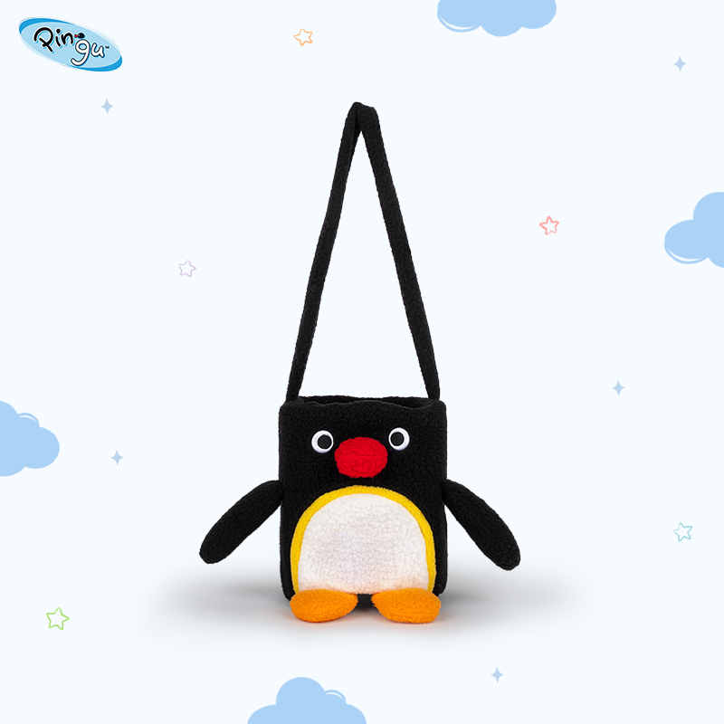pingu小企鹅毛绒水杯套斜挎包创意户外便携保温杯套手提瓶套正版