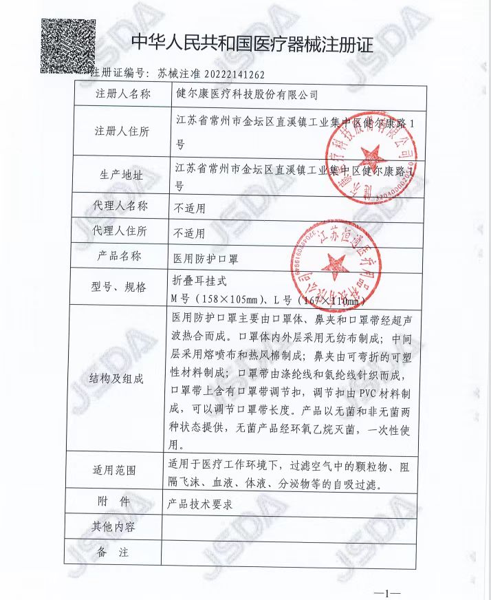 多件低至4元】健卫康 N95级医用防护口罩灭菌独立包装耳挂含耳带 - 图1