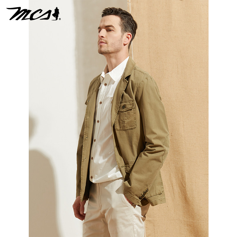 MCS源自万宝路三粒扣休闲西装春季新品翻领四袋百搭纯棉男士西服,淘宝优惠券,粉丝福利购,淘宝优惠卷